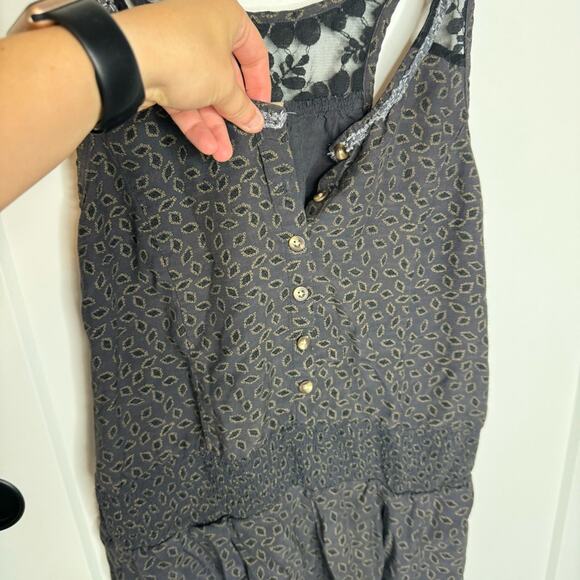 Free People Grey Diamond Print Sleeveless Lace Romper Size 8 - Picture 3 of 6